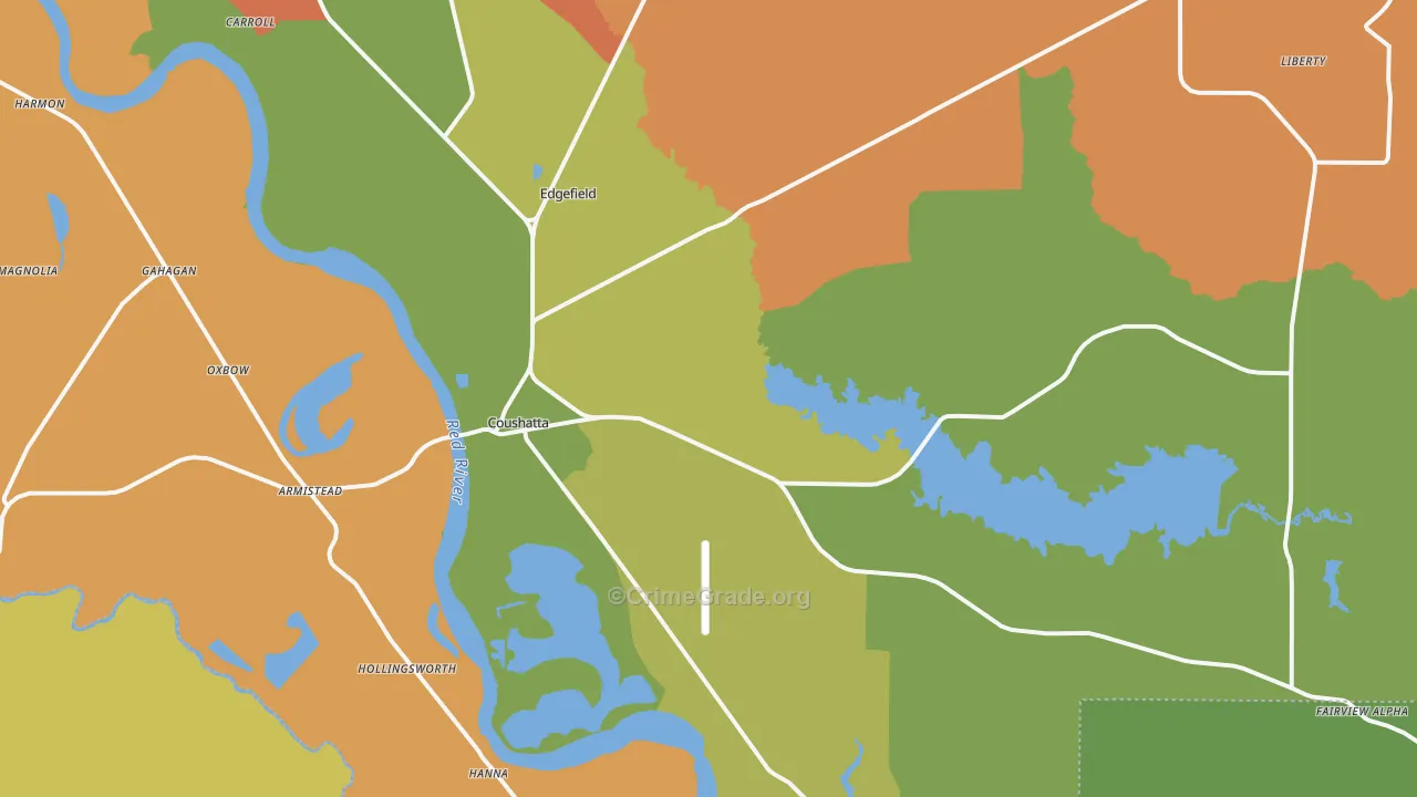 Coushatta, LA Map of Robbery Rates