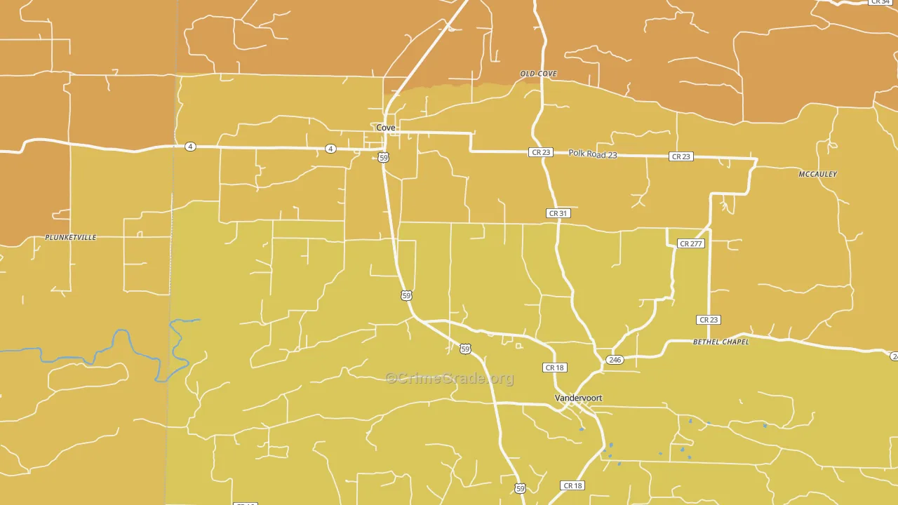 Cove, AR Map of Robbery Rates