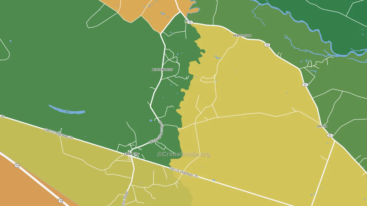 Cove City, NC Map of Robbery Rates