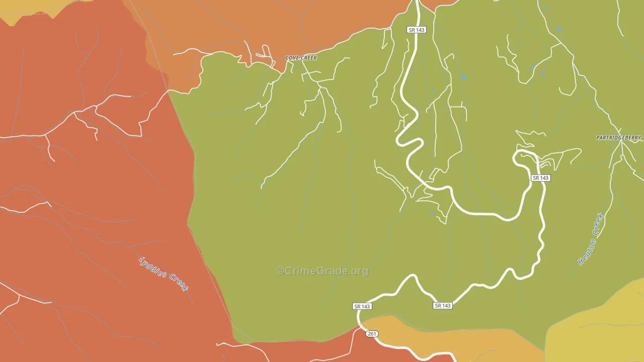 Cove Creek, TN Map of Robbery Rates