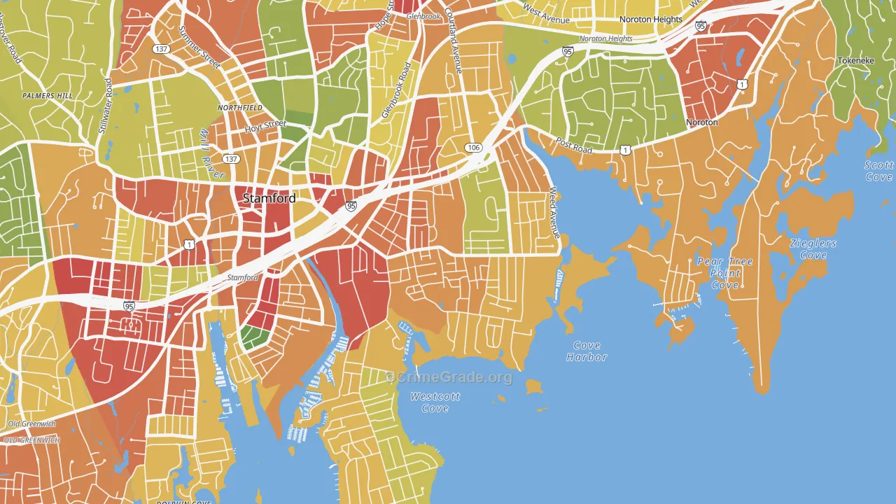 Cove-East Side, Stamford, CT Map of Robbery Rates