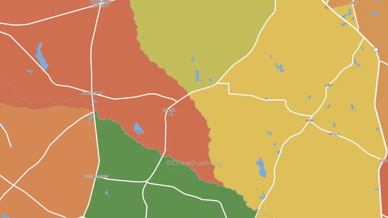 Covena, GA Map of Robbery Rates