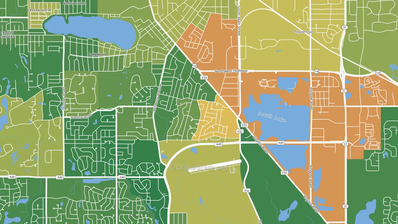 Coventry, Crystal Lake, IL Map of Robbery Rates