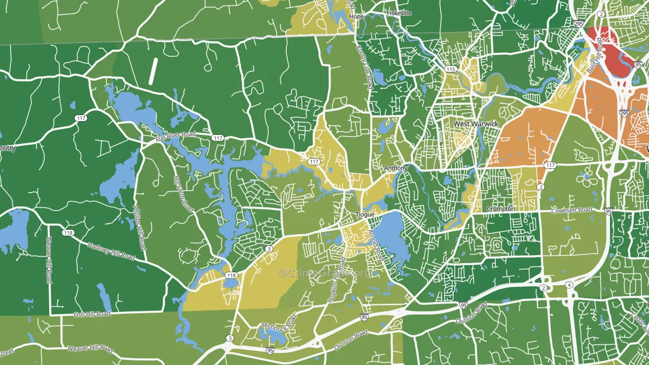 Coventry, RI Map of Robbery Rates