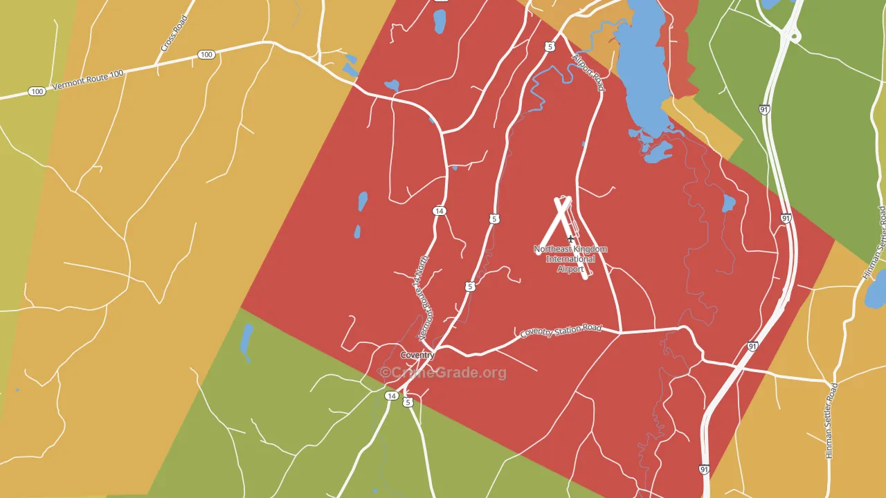 Coventry, VT Map of Robbery Rates