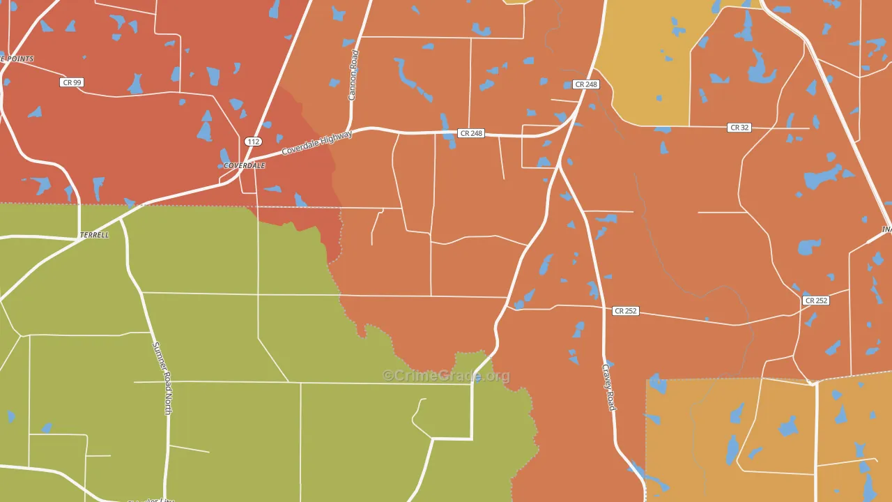 Coverdale, GA Map of Robbery Rates
