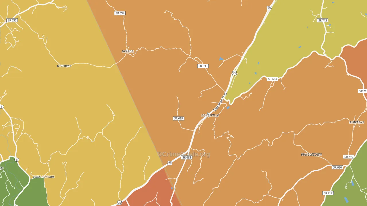 Covesville, VA Map of Robbery Rates