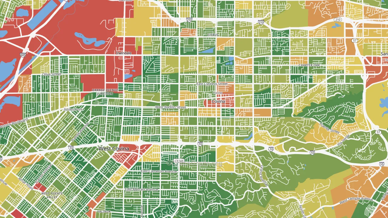 Covina-Valley, Covina, CA Map of Robbery Rates