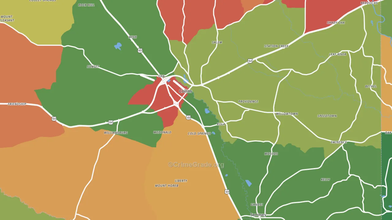 Covington County, MS Map of Robbery Rates