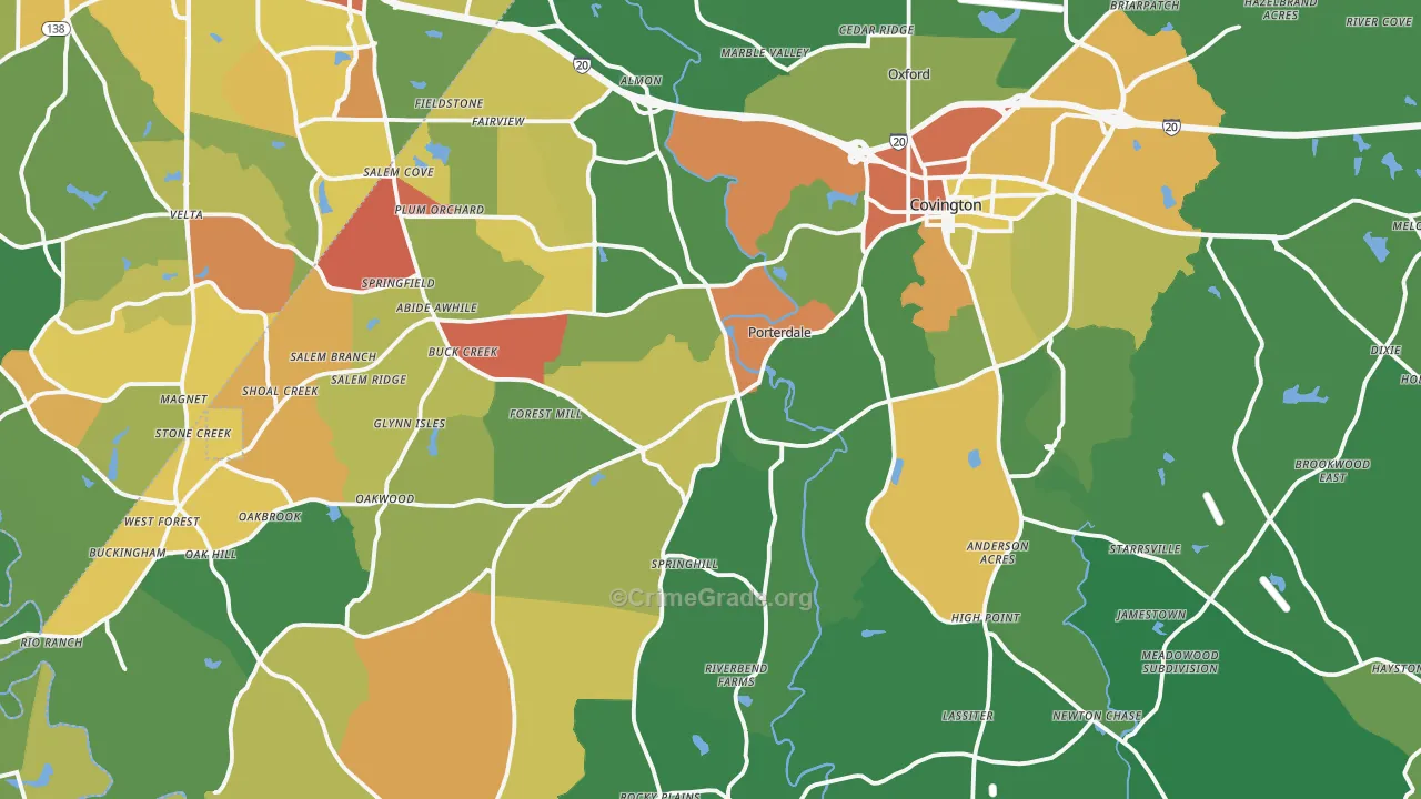 Covington, GA Map of Robbery Rates