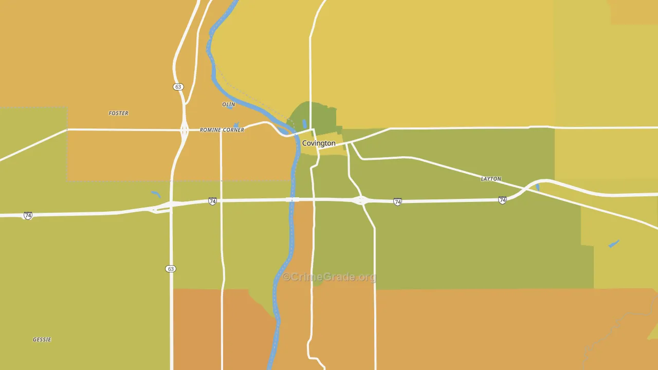 Covington, IN Map of Robbery Rates