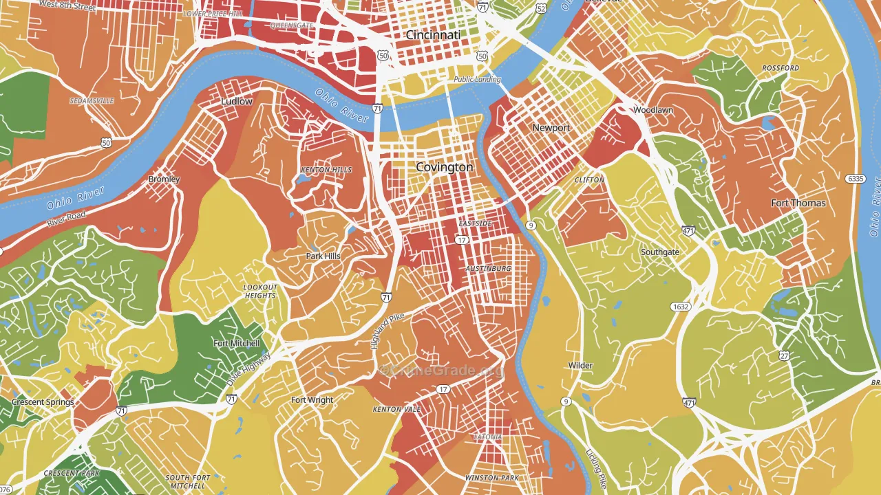 Covington, KY Map of Robbery Rates