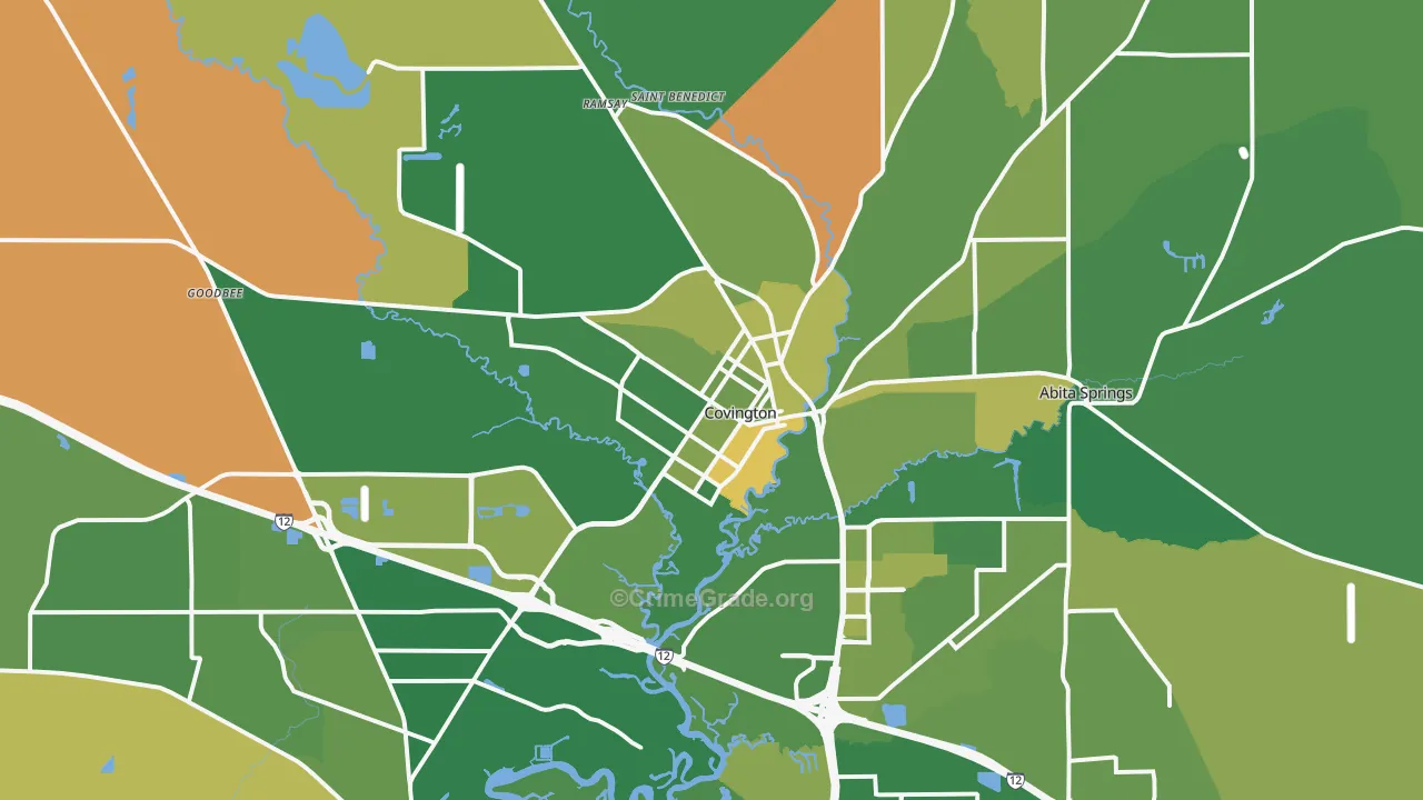 Covington, LA Map of Robbery Rates