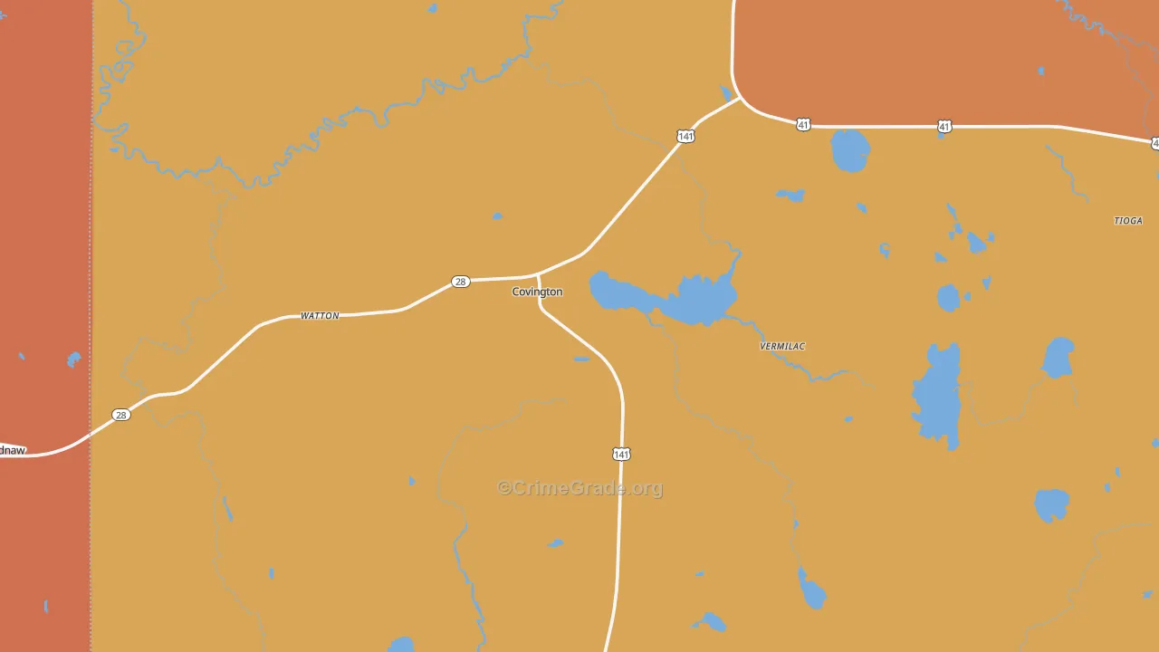 Covington, MI Map of Robbery Rates