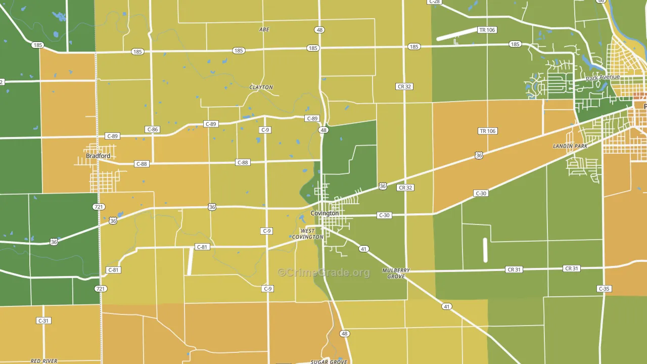 Covington, OH Map of Robbery Rates