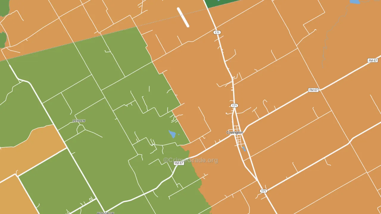 Covington, TX Map of Robbery Rates