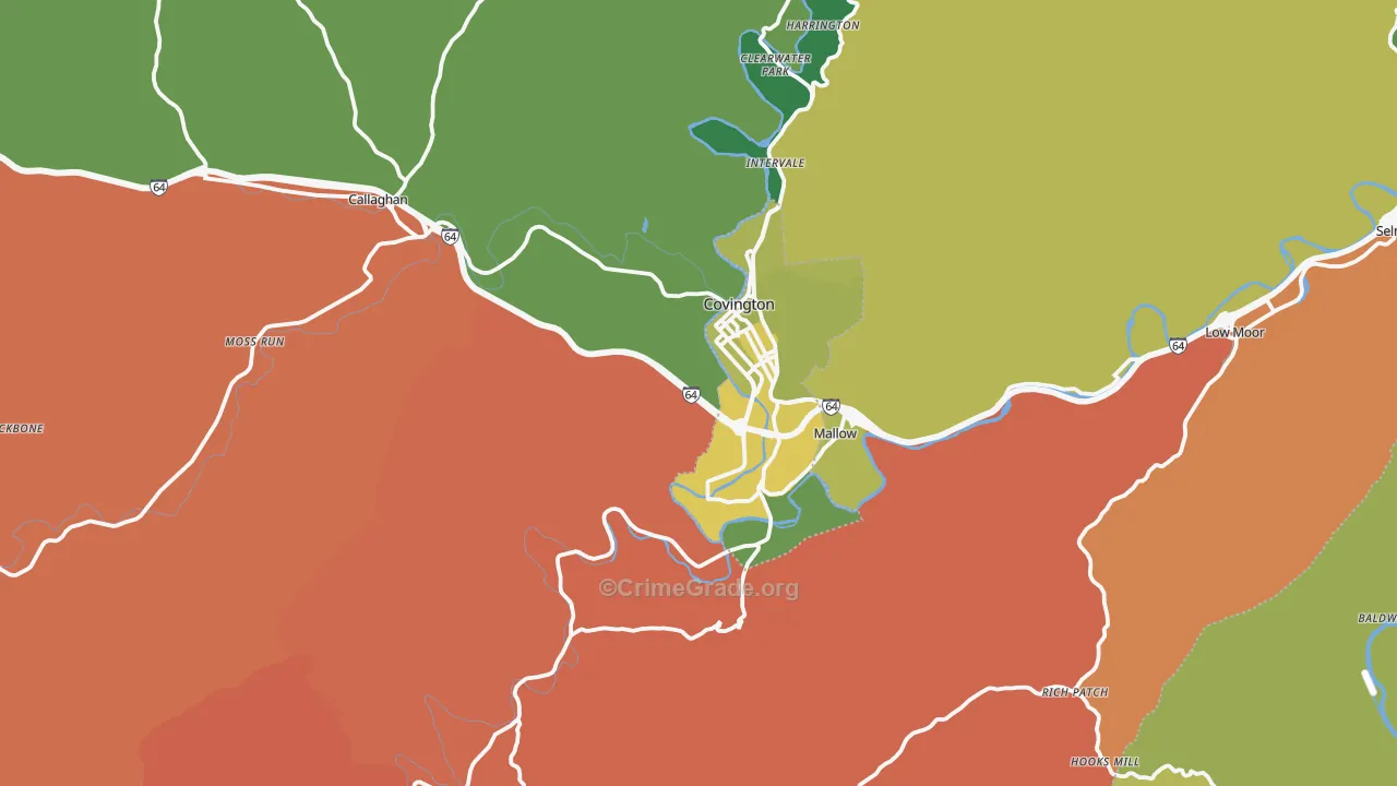 Covington, VA Map of Robbery Rates