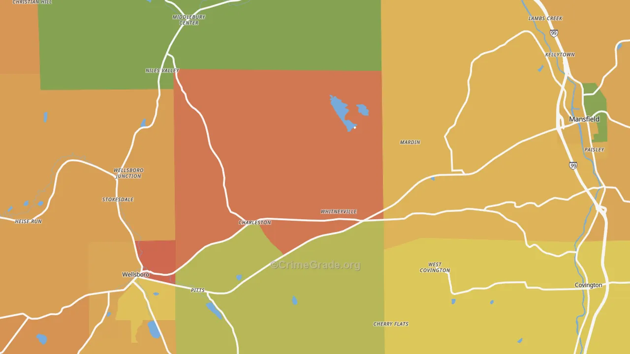 Cowanesque, PA Map of Robbery Rates