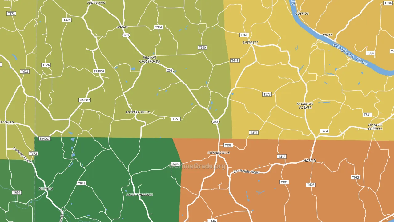 Cowansville, PA Map of Robbery Rates