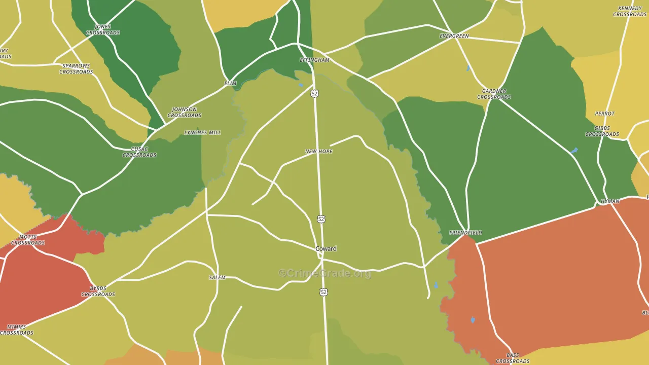 Coward, SC Map of Robbery Rates