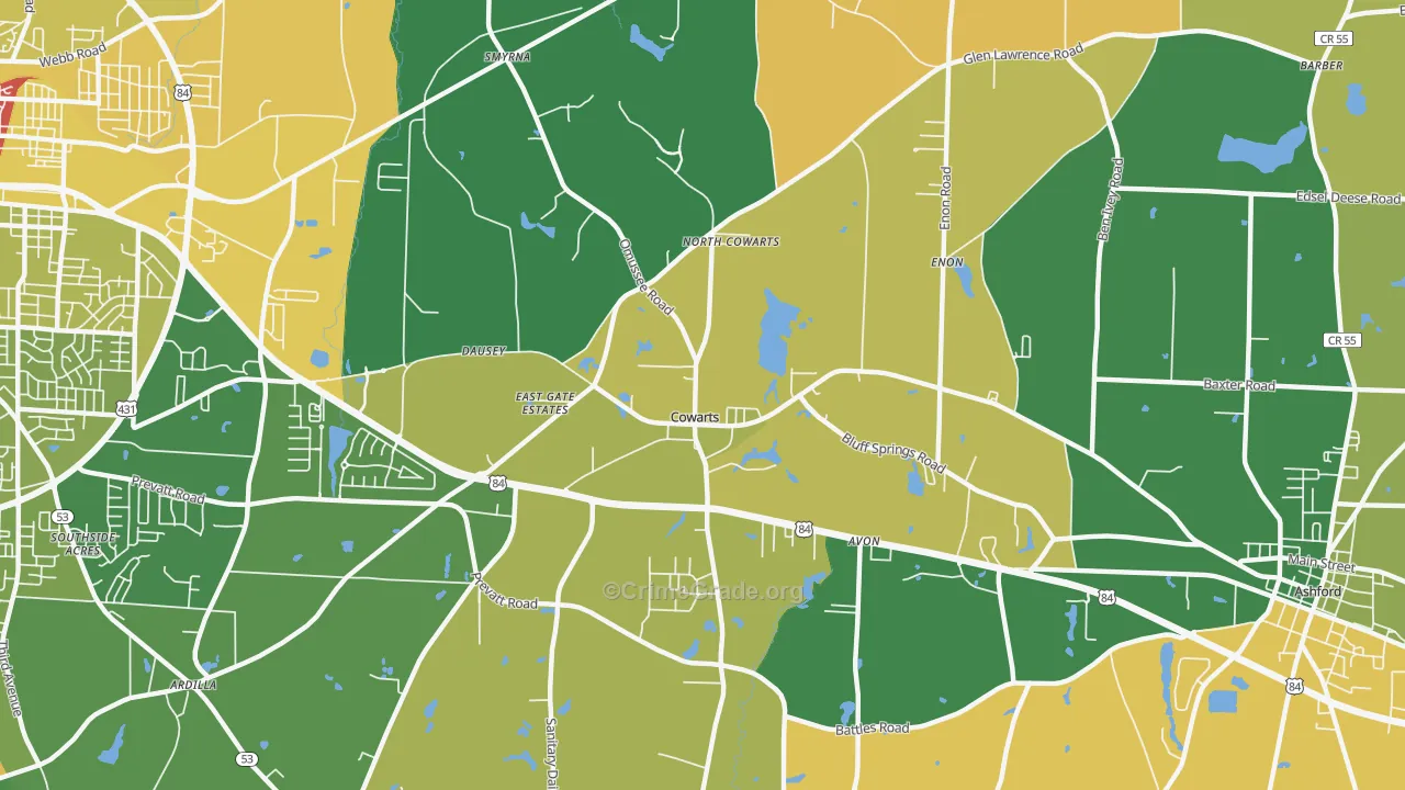 Cowarts, AL Map of Robbery Rates