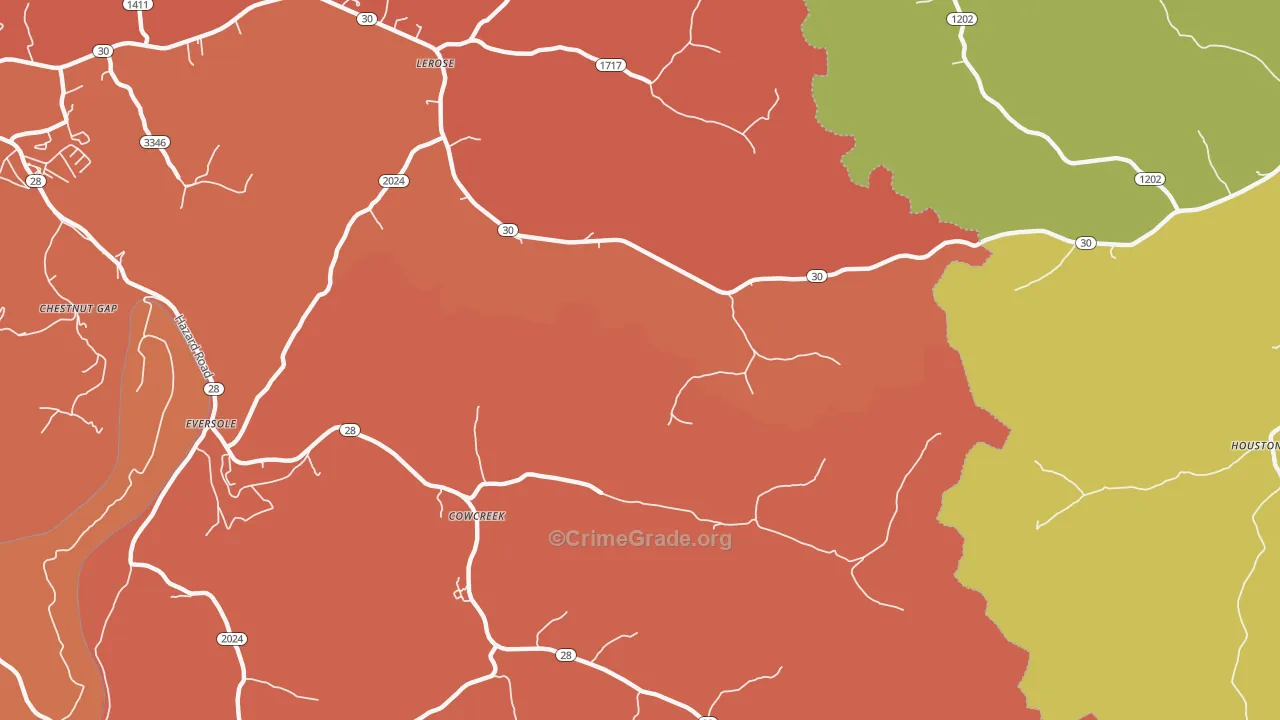 Cowcreek, KY Map of Robbery Rates