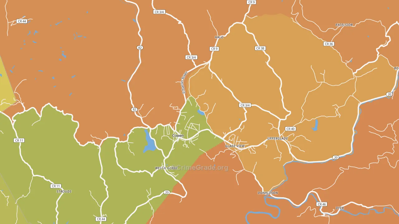 Cowen, WV Map of Robbery Rates
