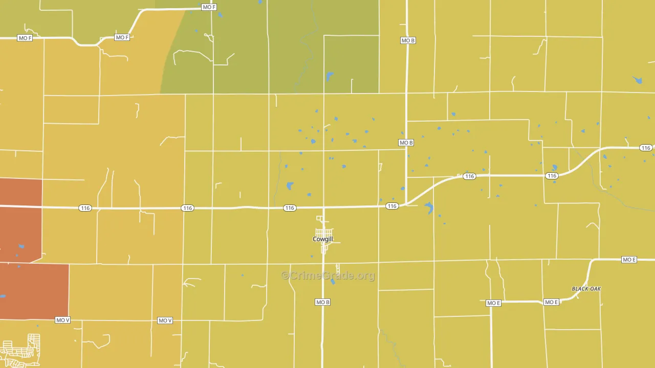 Cowgill, MO Map of Robbery Rates