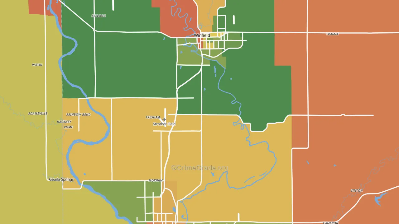 Cowley County, KS Map of Robbery Rates
