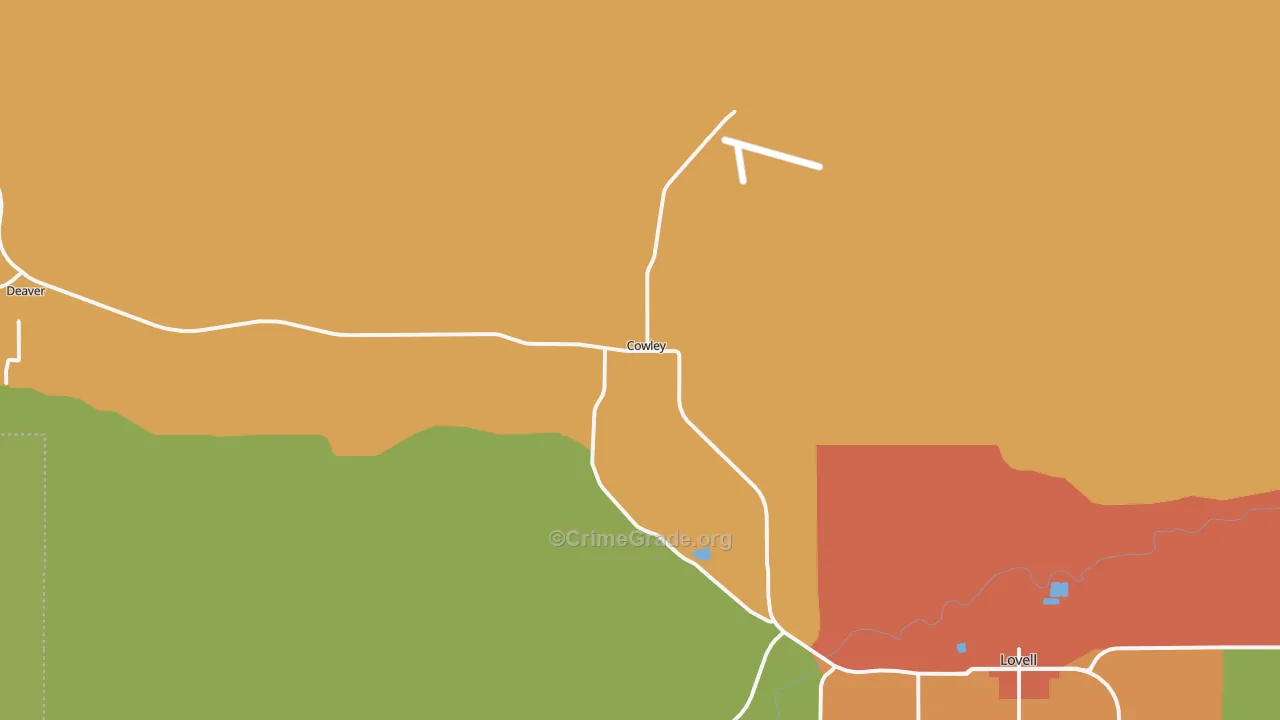 Cowley, WY Map of Robbery Rates