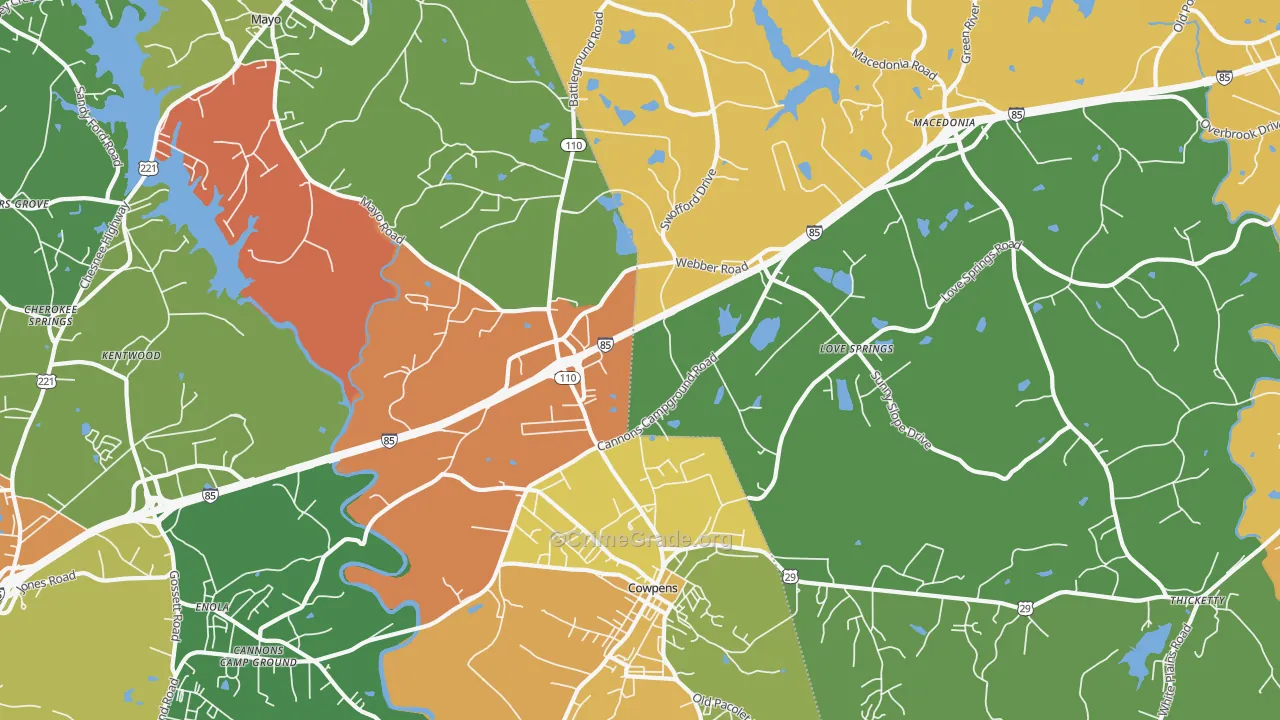 Cowpens, SC Map of Robbery Rates
