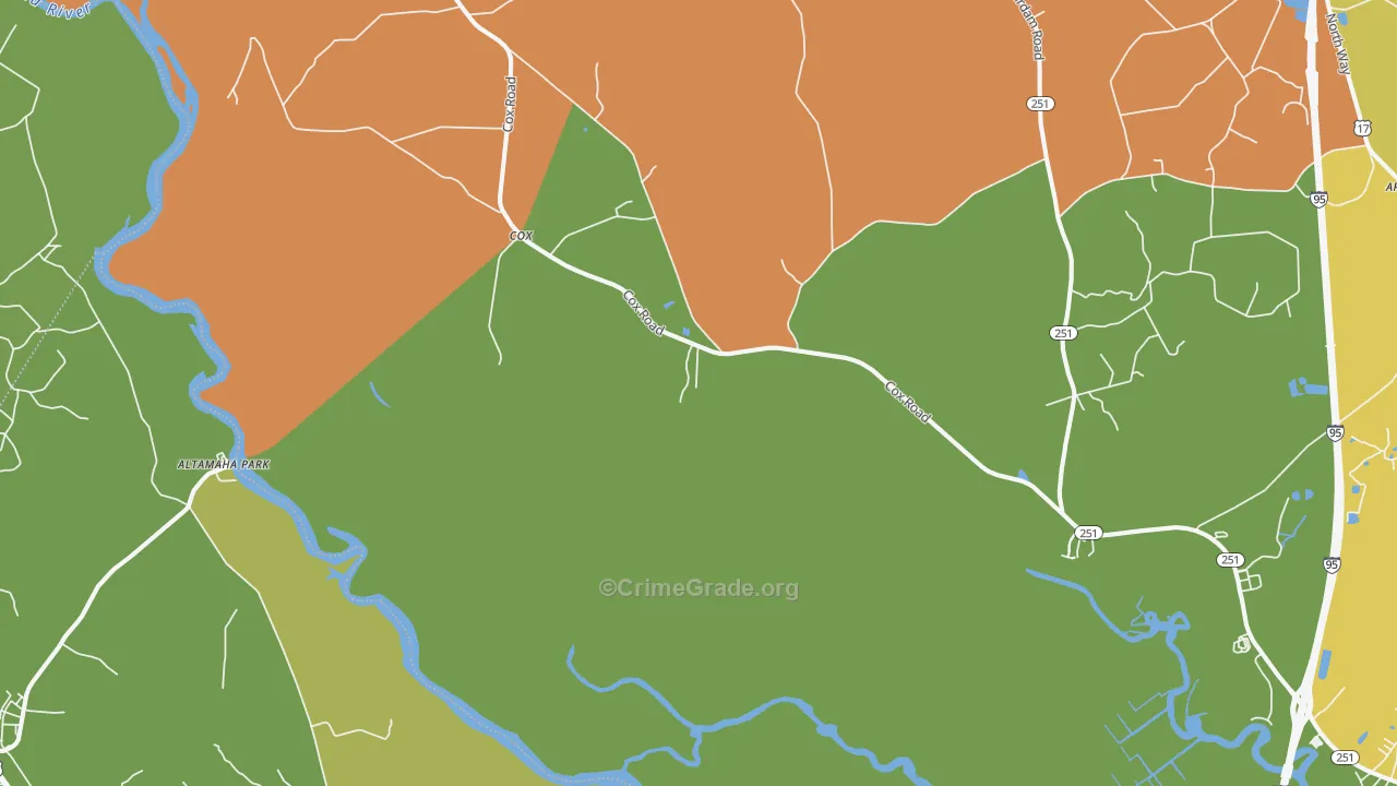 Cox, GA Map of Robbery Rates