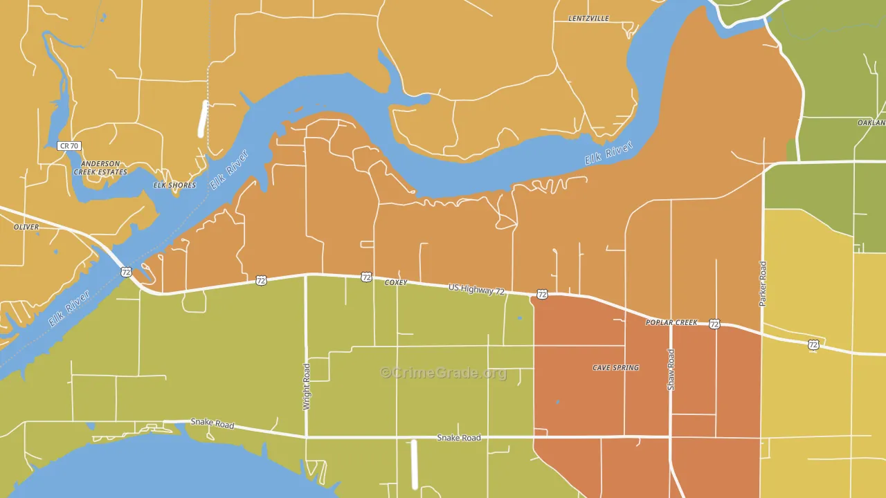 Coxey, AL Map of Robbery Rates