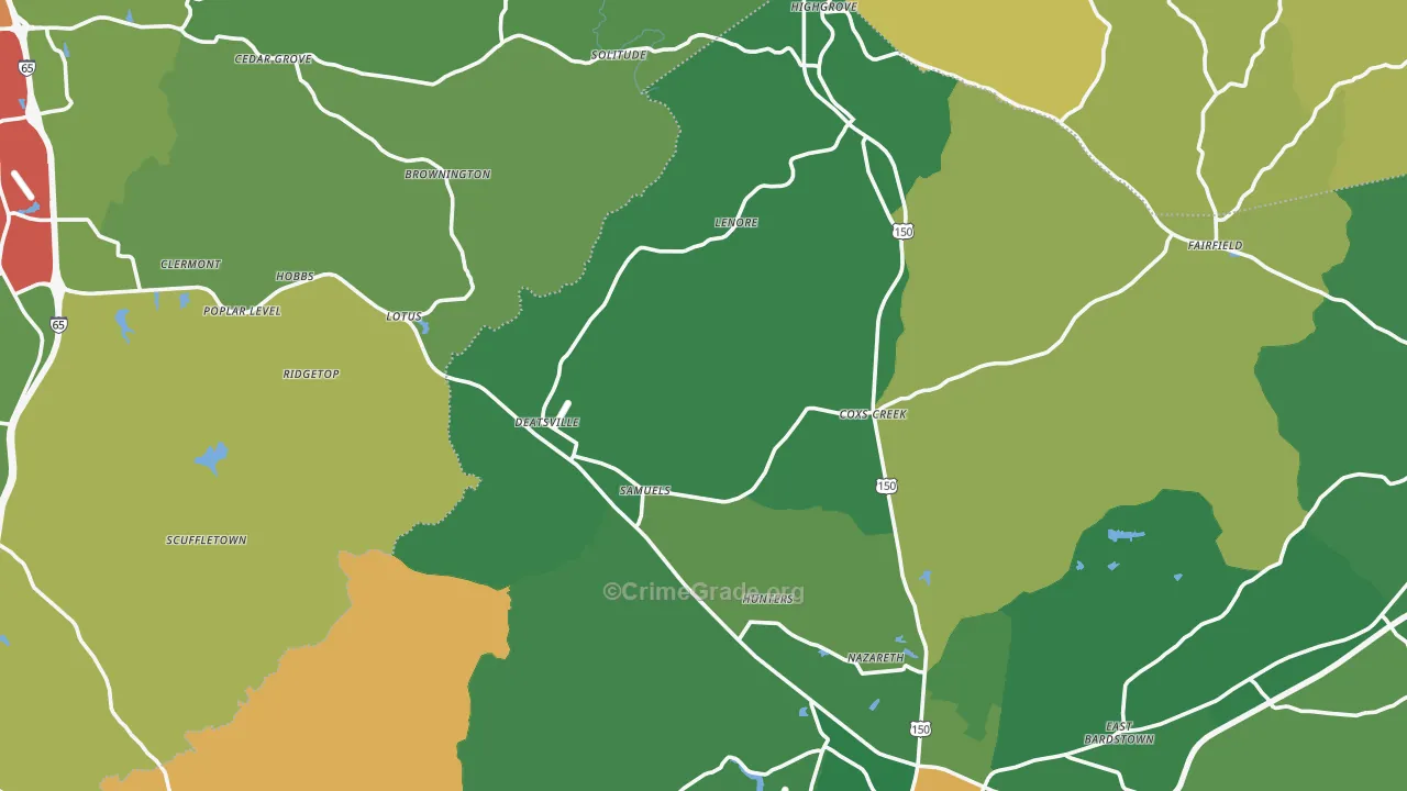 Coxs Creek, KY Map of Robbery Rates