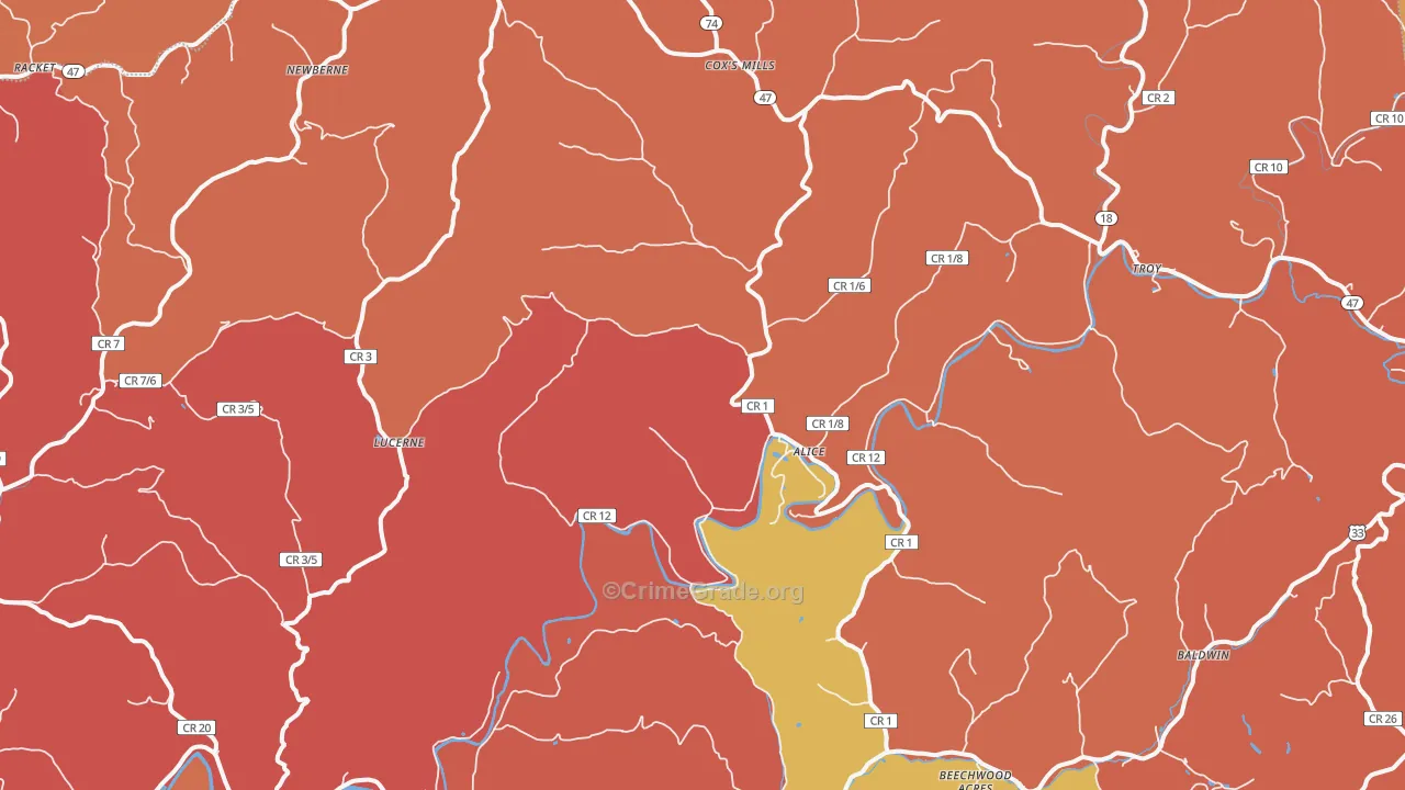Coxs Mills, WV Map of Robbery Rates