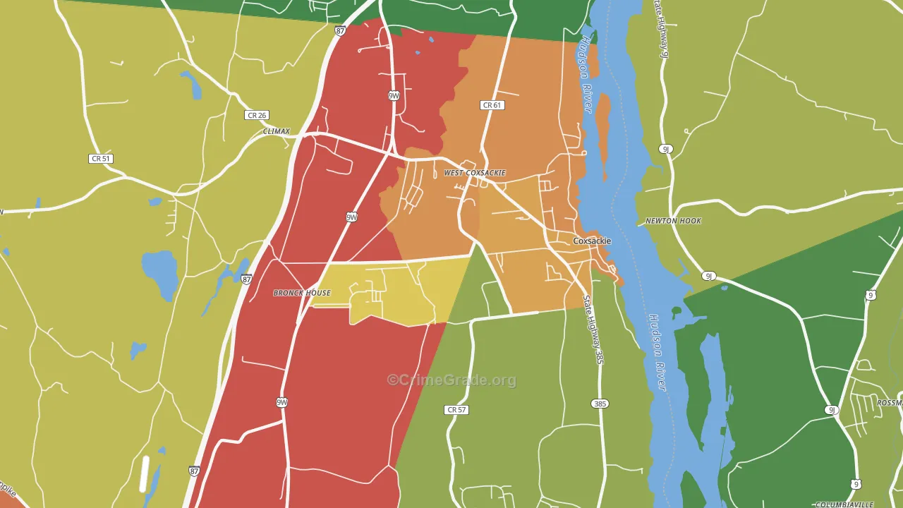 Coxsackie, NY Map of Robbery Rates