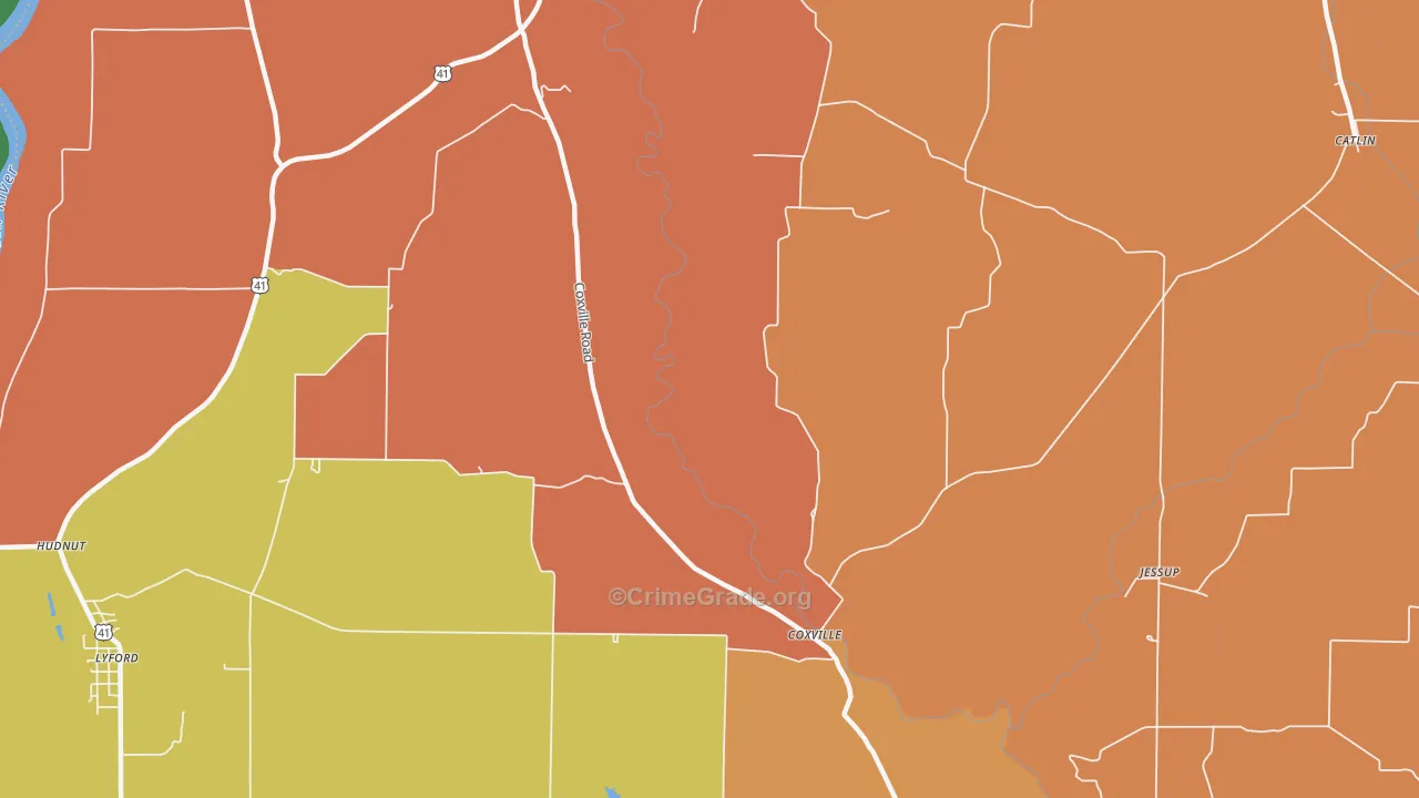 Coxville, IN Map of Robbery Rates
