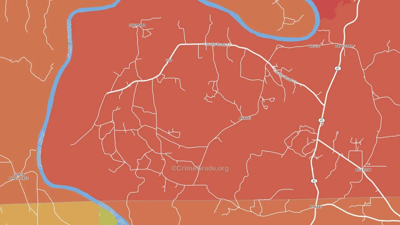 Coy, AL Map of Robbery Rates