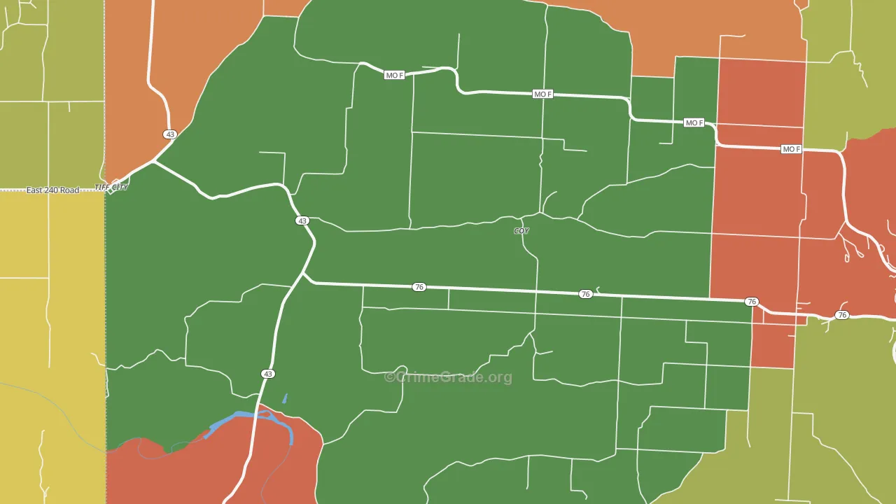 Coy, MO Map of Robbery Rates
