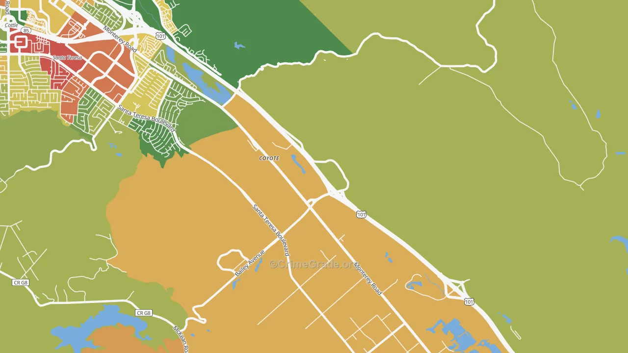Coyote, CA Map of Robbery Rates