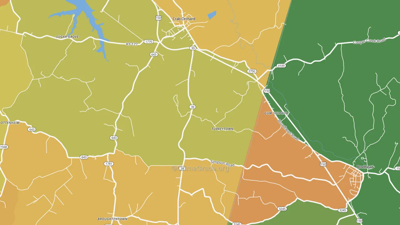Crab Orchard, KY Map of Robbery Rates