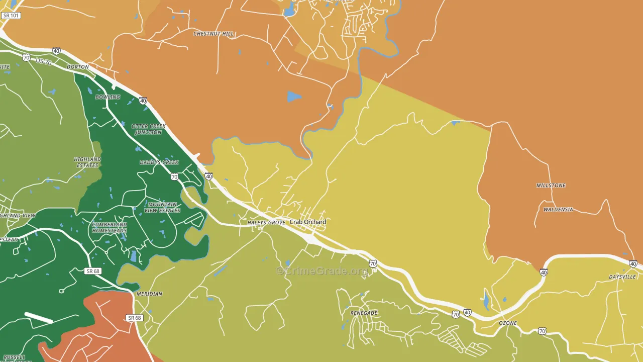 Crab Orchard, TN Map of Robbery Rates