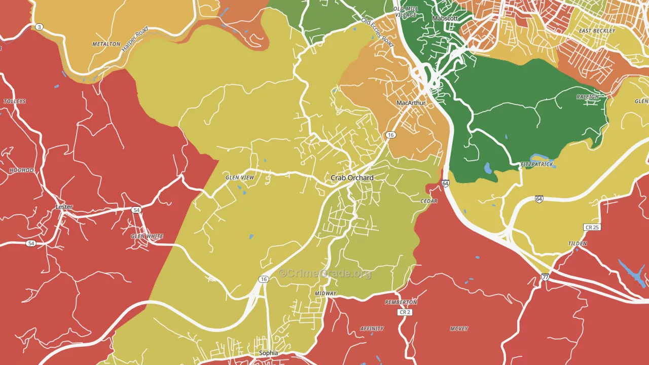 Crab Orchard, WV Map of Robbery Rates