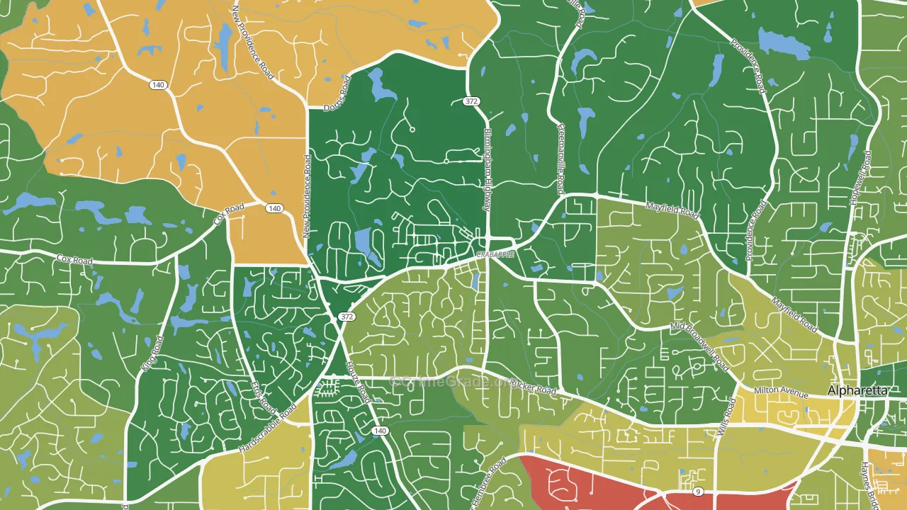 Crabapple, Milton, GA Map of Robbery Rates
