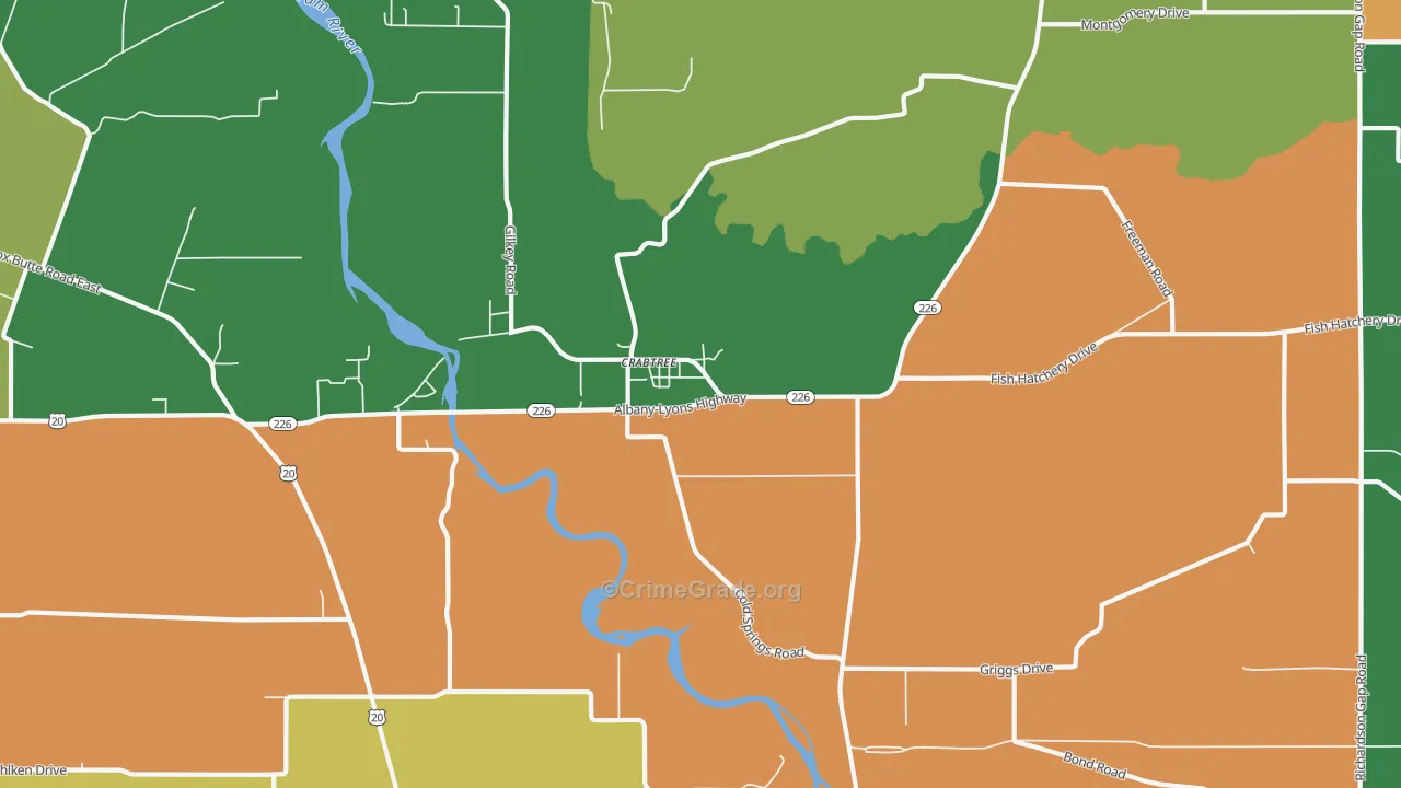 Crabtree, OR Map of Robbery Rates