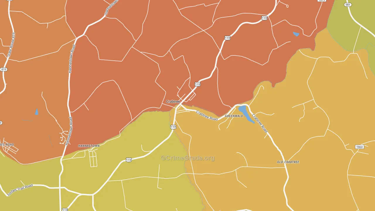 Crabtree, PA Map of Robbery Rates