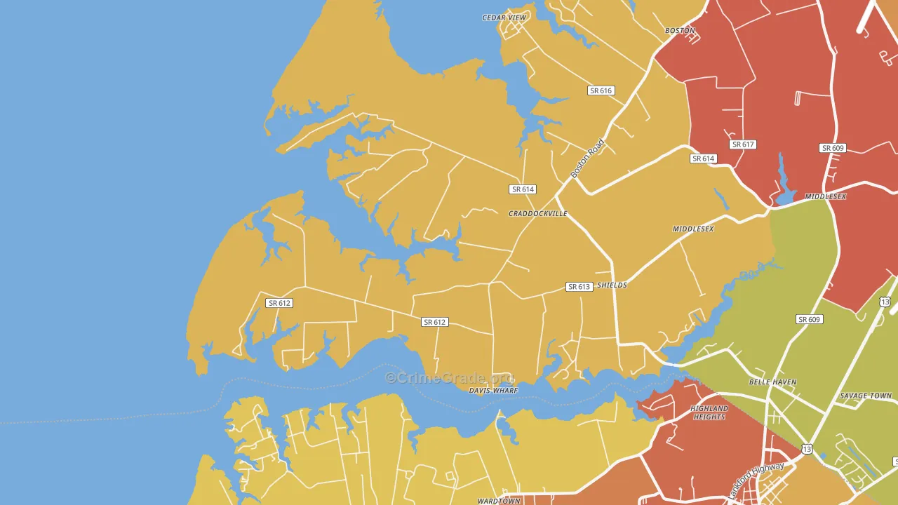 Craddockville, VA Map of Robbery Rates