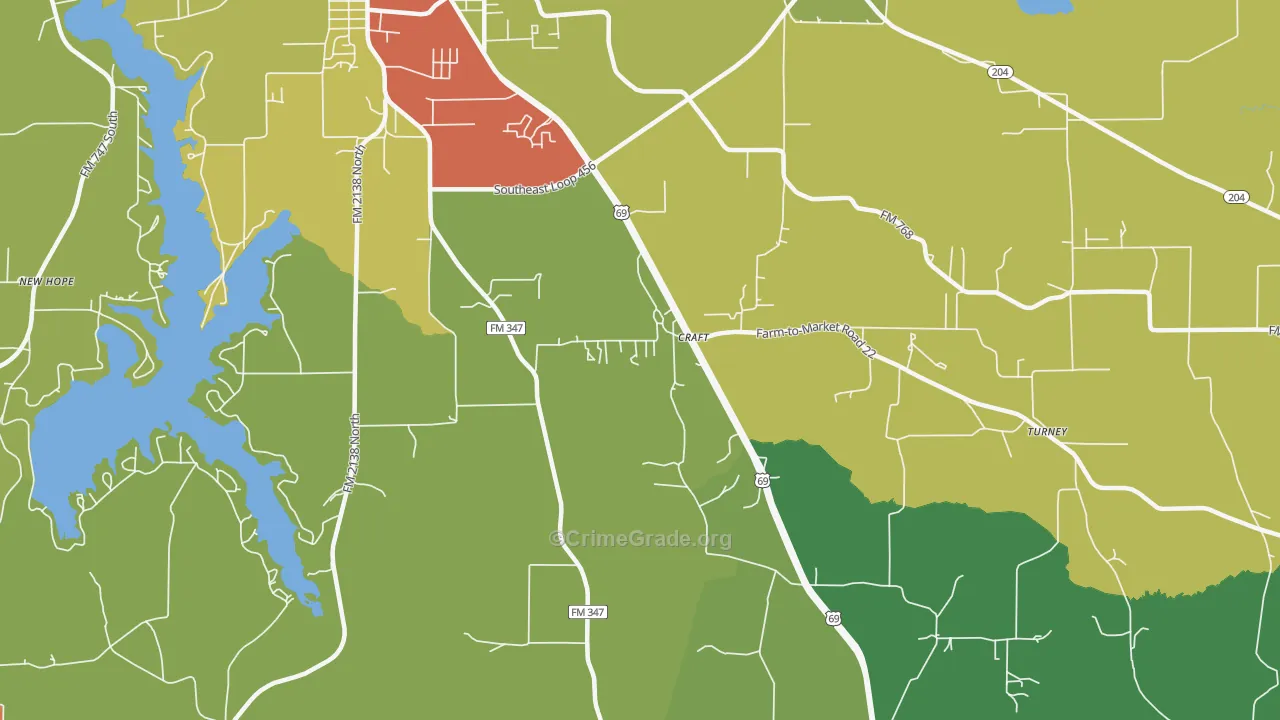 Craft, TX Map of Robbery Rates