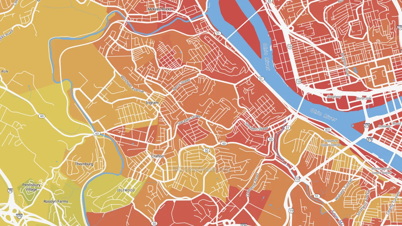 Crafton Heights, Pittsburgh, PA Map of Robbery Rates