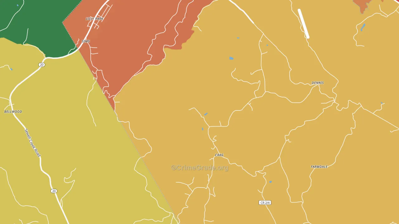 Crag, WV Map of Robbery Rates